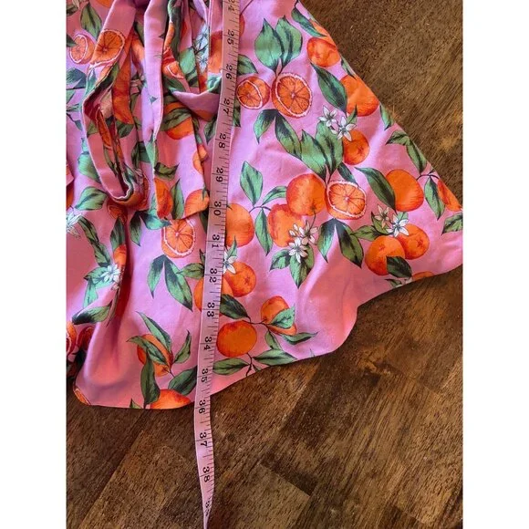 Finders Keepers Aranciata Orange Print Wrap Dress Mini Ruffle Puff Short Sleeve - Picture 8 of 10